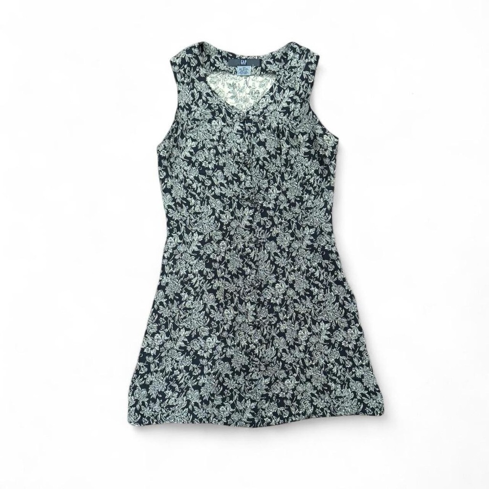 GAP Black and Cream Floral V-Neck Dress